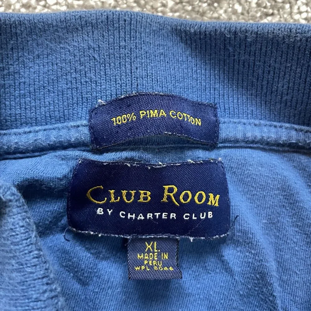 Club Room by Charter Club Polo Shirt Mens XL Blue Striped Pima Cotton Collared